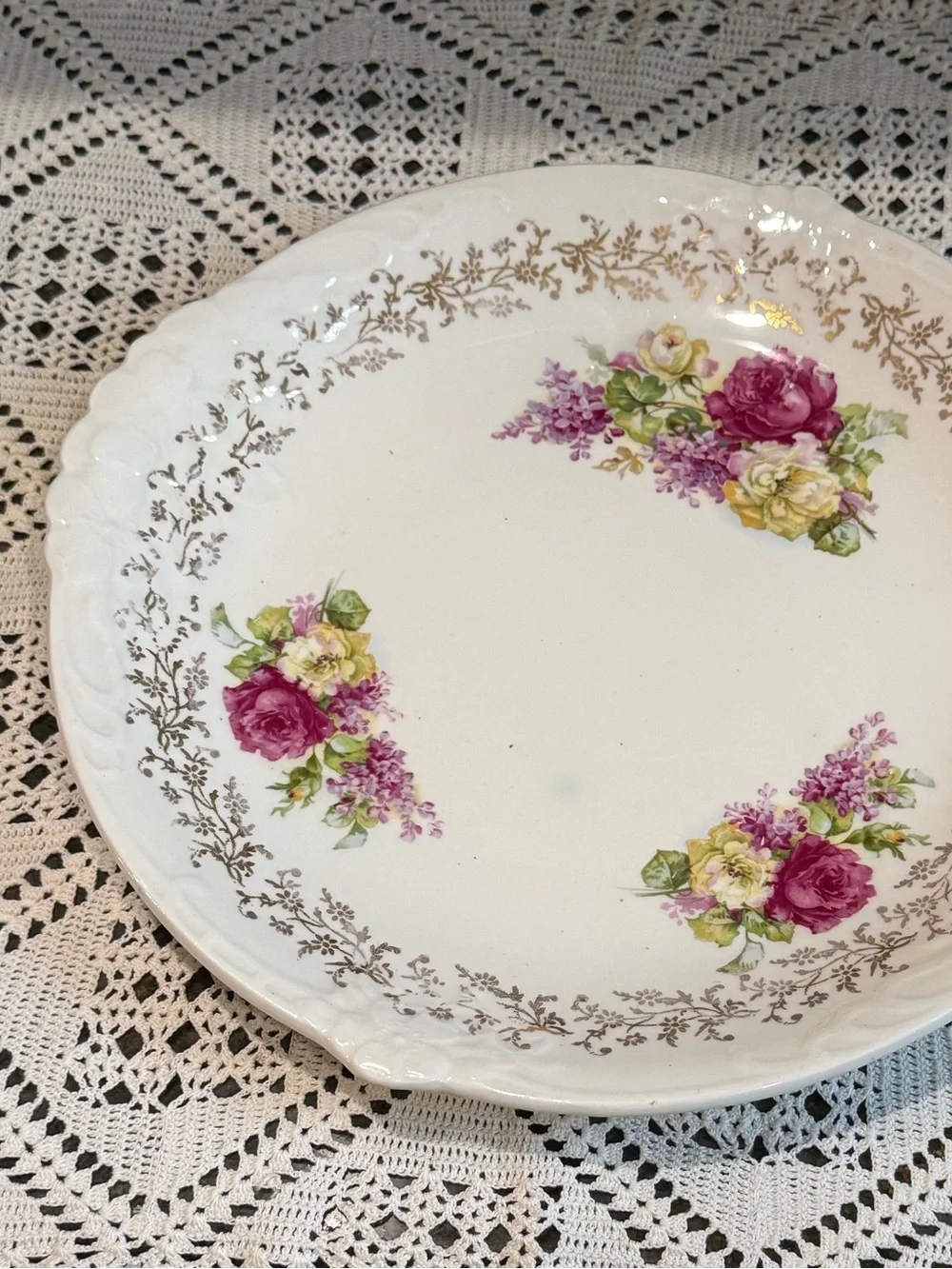 Vintage Floral Rose/Lilac Accent Serving Plate